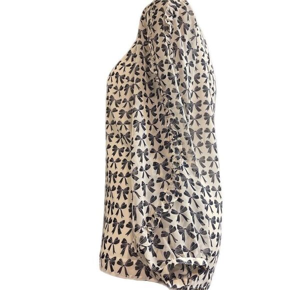 NWOT Talbots Black Cream Ruffle Bow Top Size Medium New - Picture 3 of 9